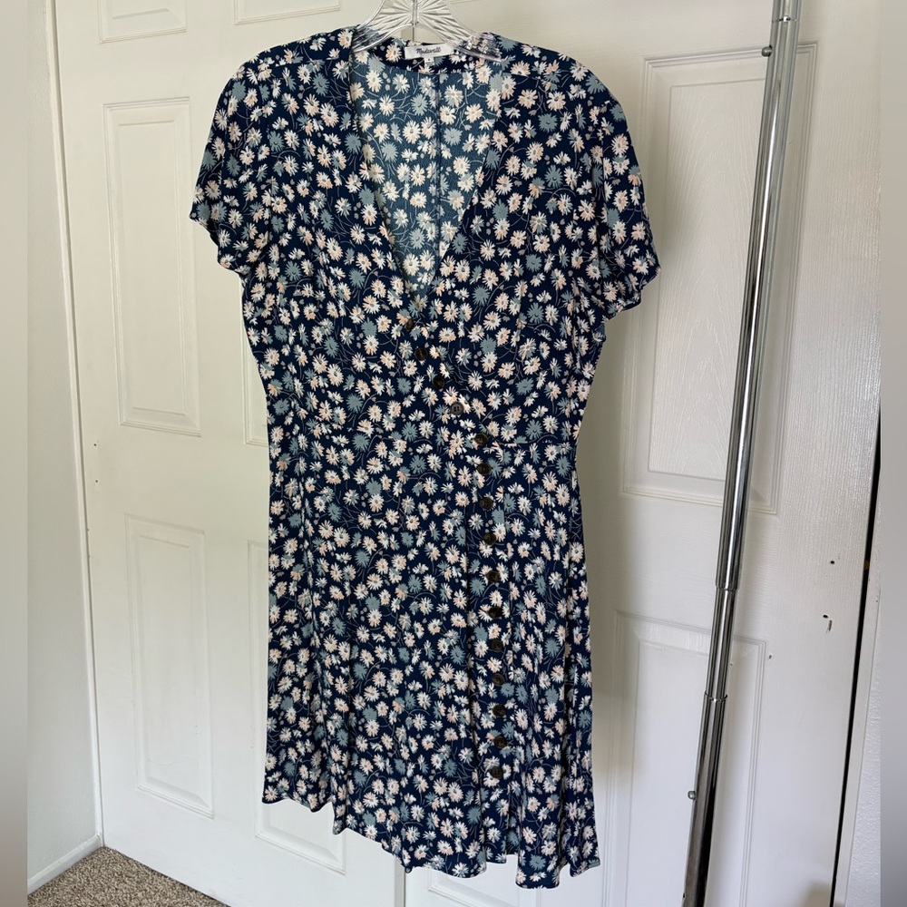Madewell Blue Flutter Sleeve Wrap Midi Dress